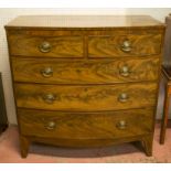 BOWFRONT CHEST, Regency mahogany of two short and three long drawers, 105cm H x 106cm x 53cm.