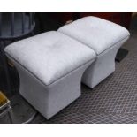 FOOTSTOOLS, a pair, square form, waisted with chrome studs, 40cm x 40cm x 45cm.