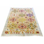 FINE OUSHAK RUG, 211cm x 173cm, lattice botanical duck egg blue field.