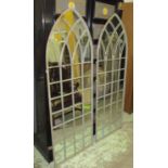 GARDEN MIRRORS, a pair, Gothic style, distressed metal framed, 62cm W x 178cm H.