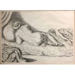 FOLLOWER OF REMBRANDT 'Nude study', engraving, 20cm x 29cm, framed.