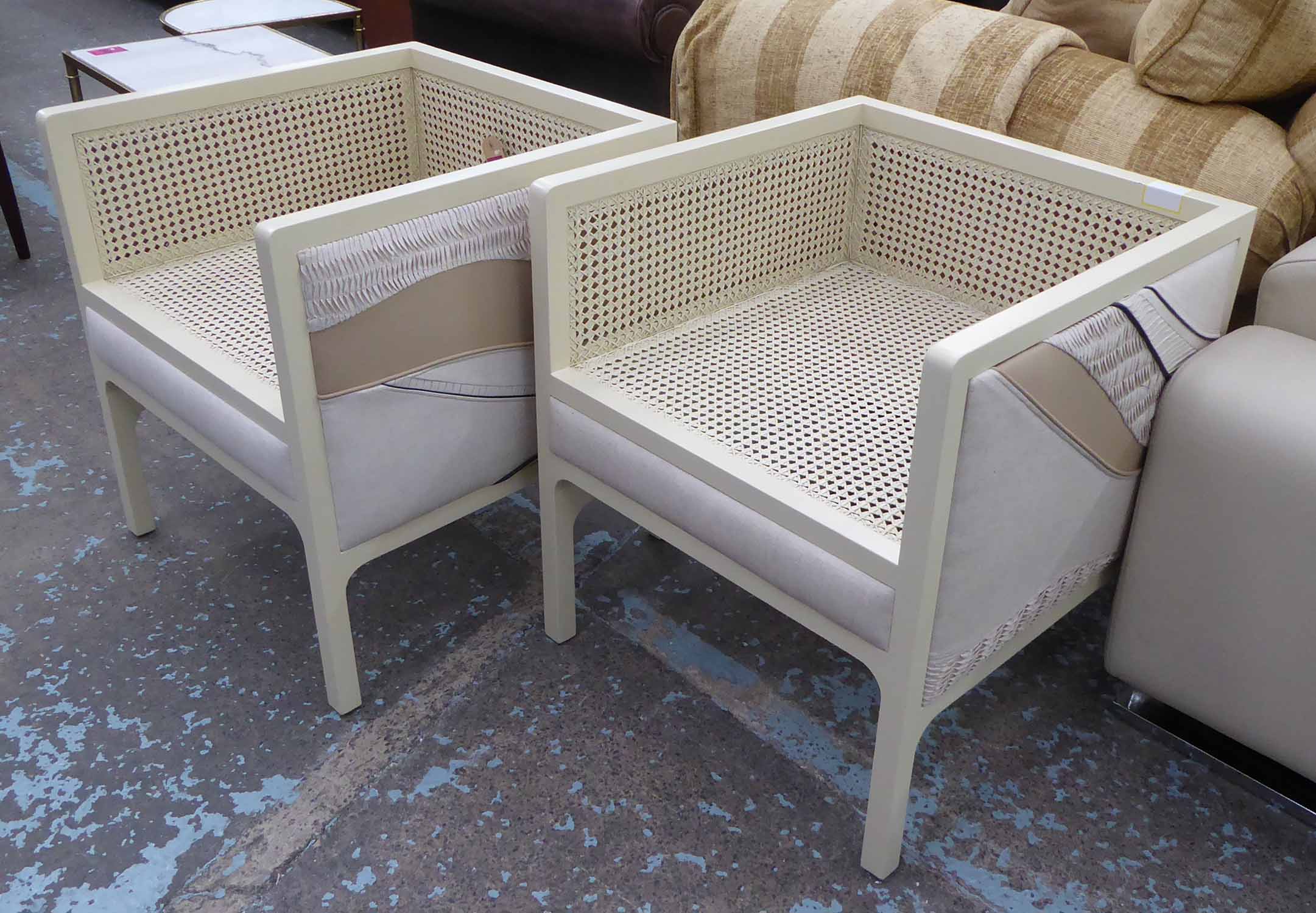 SIDE CHAIRS, a pair, cream by Luisa Peixoto caned seat, 66cm H x 61cm x 61cm.