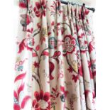 CURTAINS, two pairs, Sanderson Roslyn Berry Slate floral pattern, lined and interlined,