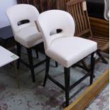 BAR STOOLS, a set of three, 99cm H x 48cm.