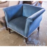 CLUB CHAIR, Edwardian in blue velvet on square tapering supports, 86cm x 70cm x 67cm H.