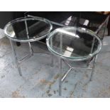 SIDE TABLES, a pair, contemporary tempered glass tops, 56cm H x 50cm D.