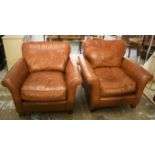 ARMCHAIRS, a pair, brown leather, 97cm W.