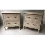 BEDSIDE CHESTS, a pair, French Louis XV style grey painted each with two drawers, 74cm x 76cm H.