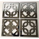 WALL MIRRORS, a mixed set of four, square pierced, mosaic patterned, 40cm x 40cm.