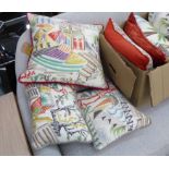 CUSHIONS, a set of six, in Clarence House fabric various sizes, 48cm x 48cm.