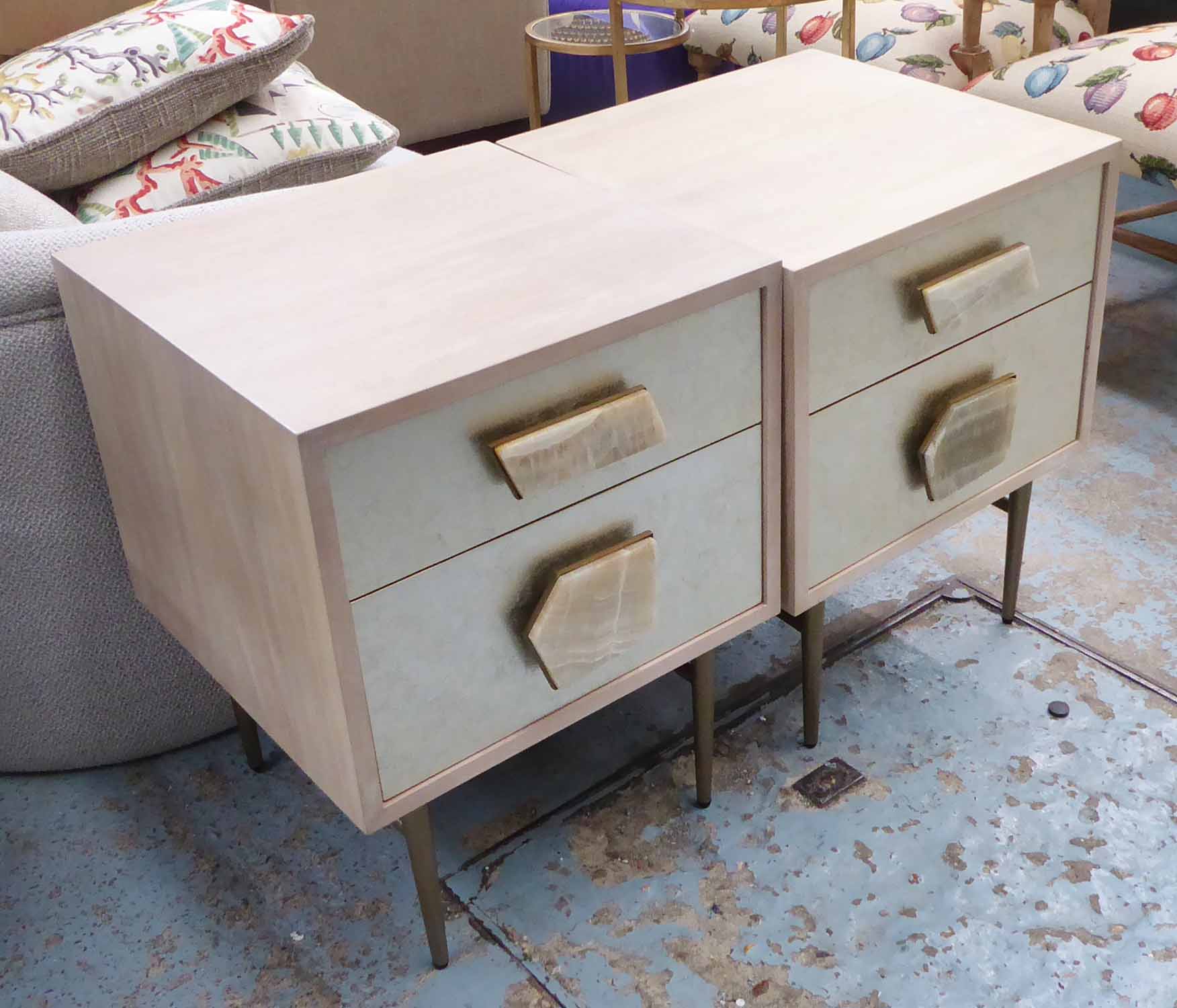 BEDSIDE CHESTS, a pair, with two drawers, 46cm x 46cm x 61cm H.