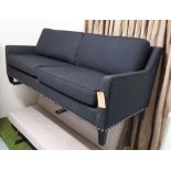SOFA, black fabric finish, with studded detail, 210cm W.
