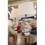 POOKY TABLE LAMPS, a pair, with shades, 75cm H.
