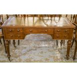 DESK, Victorian mahogany, circa 1870, with green leather top above five drawers with brass castors,