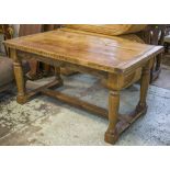 REFECTORY TABLE, old pine with loose rectangular top on stretchered legs, 78cm H x 154cm W x 90cm D.