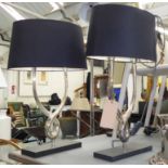 PORTA ROMANA ORANIC LOOP TABLE LAMPS, a pair, with shades, (slight faults) 70cm H.