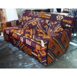 GEORGE SMITH SOFA, Kilim finish with kilim scatter cushions, 205cm W.