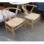AFTER HANS J WEGNER WISHBONE STYLE CHAIRS, a pair, 75cm H.