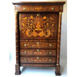 SECRETAIRE A ABATTANT, 19th century Dutch mahogany and satinwood floral marquetry with fall front,