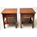 LAMP TABLES, a pair, George III design mahogany each with frieze drawer and undertier,