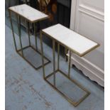 SIDE TABLES, a pair, 1960's French inspired, marble tops, 46cm W x 22cm D x 59cm H.