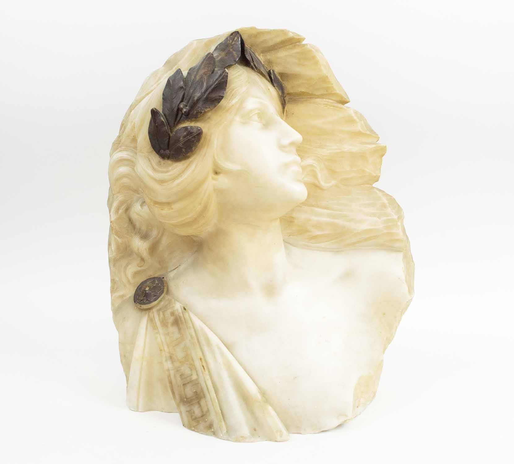 BUST, 19th century marble, young lady in the Roman style, 36cm x 32cm. - Image 2 of 5