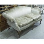 SOFA, 18th century style hump back with two tone putty printed silk velvet upholstery, scroll arms,