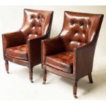 LIBRARY ARMCHAIRS, a pair,