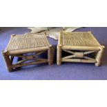 BAMBOO LOW TABLES, a set of two, both painted with square glass tops, 73.5cm W x 73.5cm L x 47cm H.