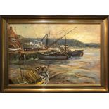 CHARLES BROOKER (1924-2001) 'Harbour View', oil on board, signed, 50cm x 75cm, framed.