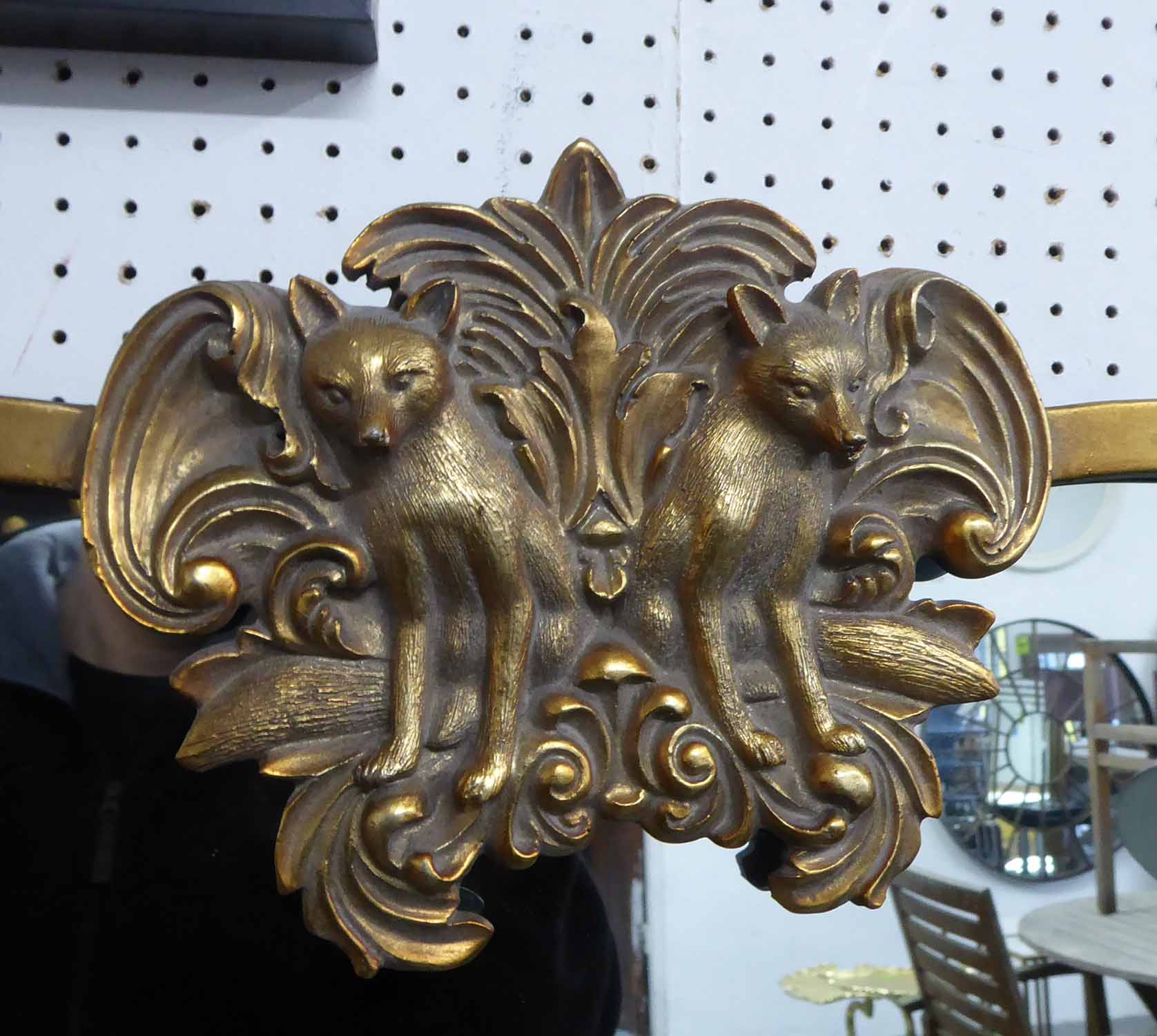 WALL MIRROR, with a shaped gilt metal frame and fox detail to top, 89cm x 153cm H. - Image 3 of 5