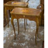 SIDE TABLES, a pair, late 19th century French bois satine and kingwood,