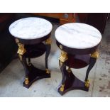 JARDINIERE STANDS, a pair, French Empire style mahogany and brass mounted with circular,