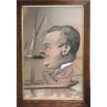 MARCEL PIC (19/20th century) 'Caricature of a Yachtsman Smoking a Cigar', charcoal, 49cm x 31cm,