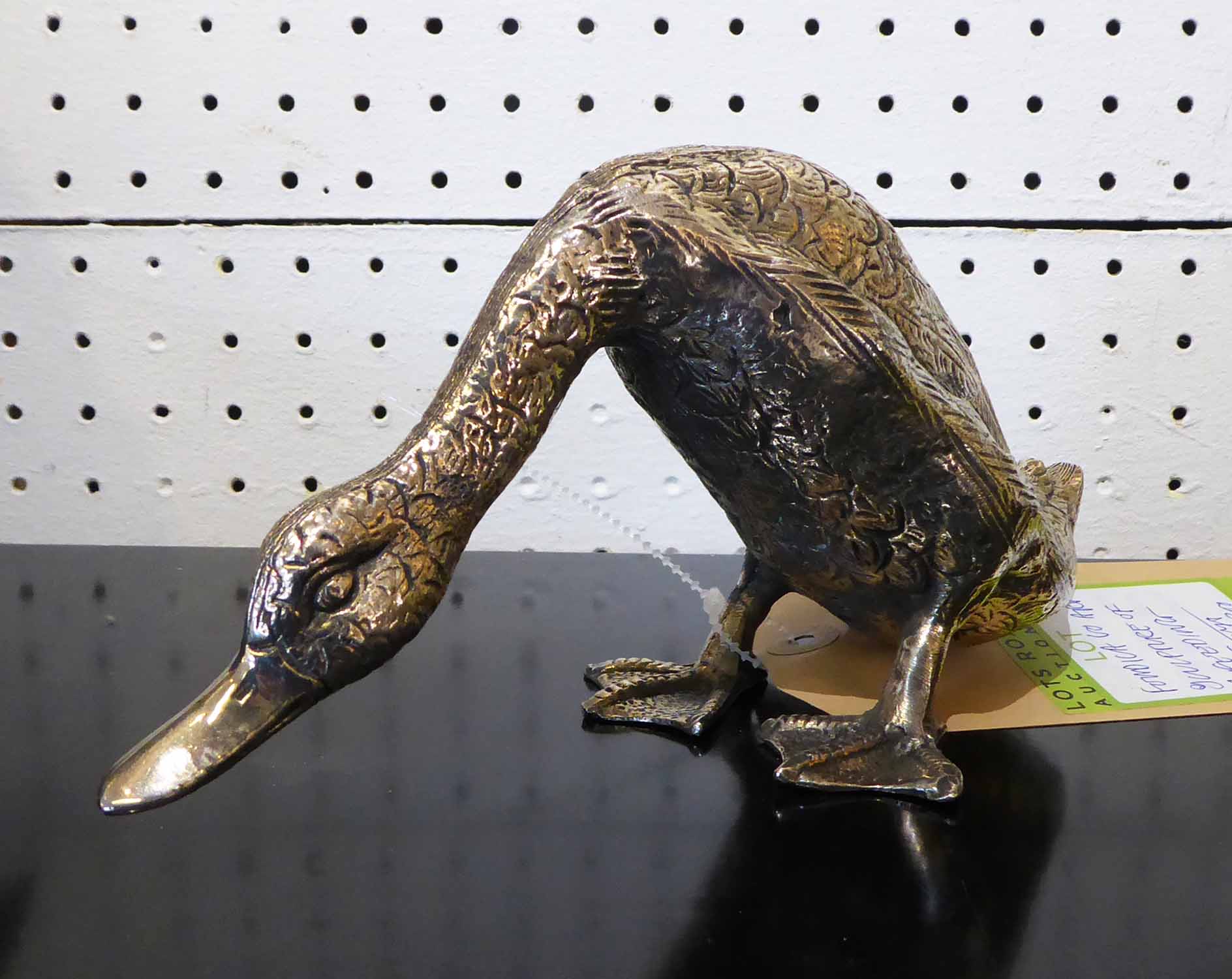 FONDICA CO ART, sculpture of a duck feeding, circa 1990's, 11cm H.