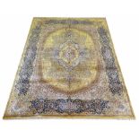 FINE PURE SILK QUM DESIGN RUG, 200cm x 150cm.