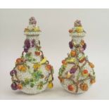 FLOWER ENCRUSTED COVERED VASES, pair, mid 19th century,