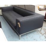 B&B ITALIA SOFA, black leather buttoned seat, 95cm x 240cm x 65cm H.