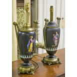 LAMPS, a pair, Greek/Neoclassical style ceramic with figure and gilt metal mounts, 64cm H.