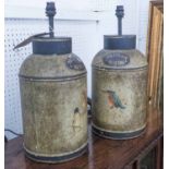 TOLEWARE TABLE LAMPS, a pair, vintage converted tea caddies, 45cm H.