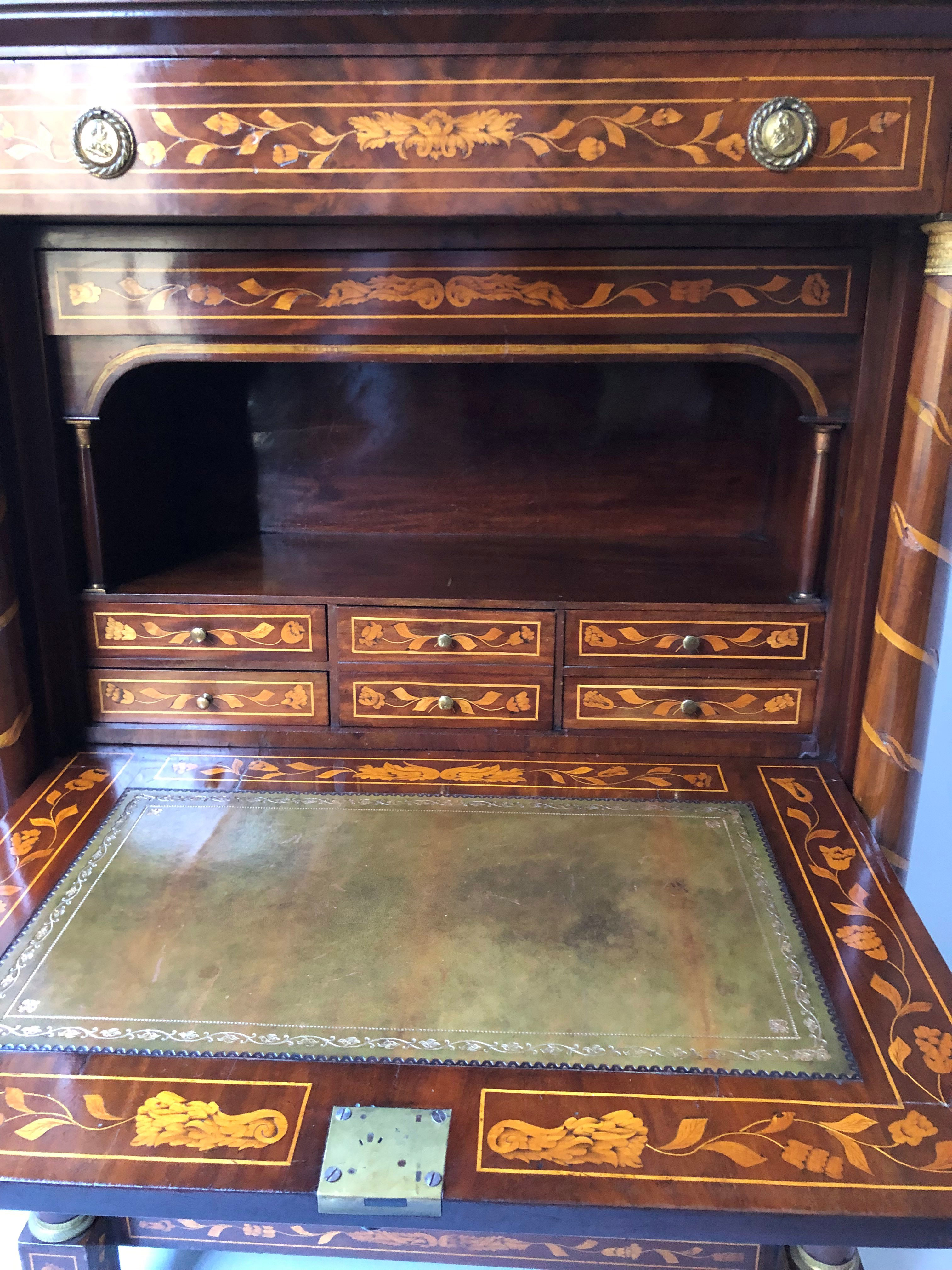 SECRETAIRE A ABATTANT, 19th century Dutch mahogany and satinwood floral marquetry with fall front, - Image 6 of 6