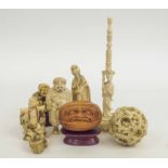 FOUR NESUKE FIGURES, and others including early 20th century ivory examples, boxwood and resin,