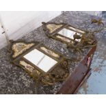 WALL MIRRORS/CANDLE SCONCES, pair, brass surrounds inset with porcelain panels,