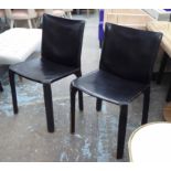 CASSINA DINING CHAIRS, a set of eight, in black leather cladding, 48cm W.