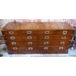 CAMPAIGN STYLE CHEST, yewwood and brass bound having nine drawers, 150cm x 43cm x 70cm H.