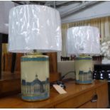 TABLE LAMPS, a pair, with louver detail, with shades, 62cm H.