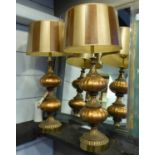 ATTRIBUTED TO STIFFEL TABLE LAMPS, a pair, with shades, 90cm H.