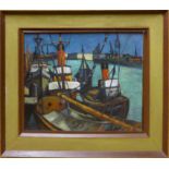 RAOUL SABOURDIN 'Harbour Vie', oil on canvas, signed lower right, framed.