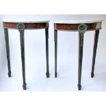 ITALIAN CONSOLE TABLES, a pair, Neoclassical demi lune burr walnut,