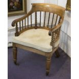 DESK CHAIR, early Victorian rosewood with caned seat and suede cushion, 56cm W.